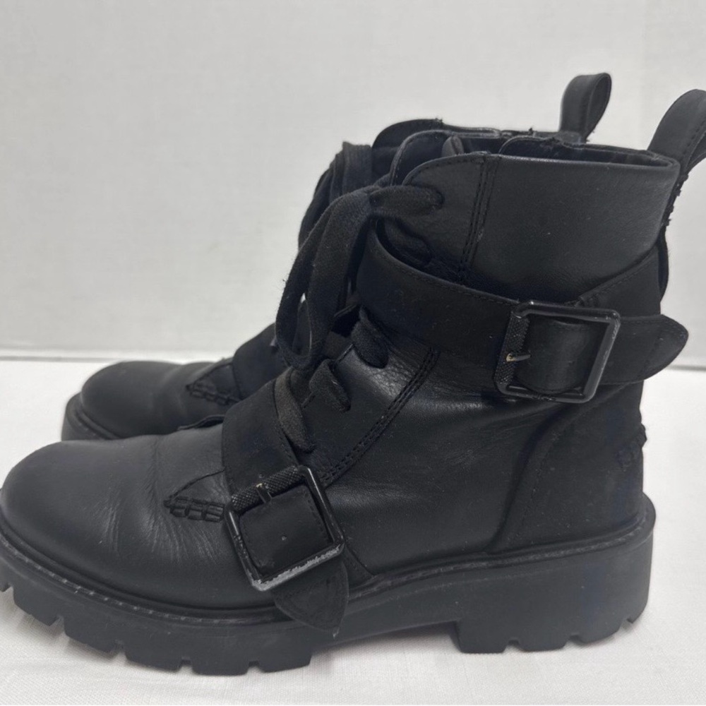 UGG Black Noe Sz 8 Boots Moto Biker Chunky Combat Leather Lug 1104731